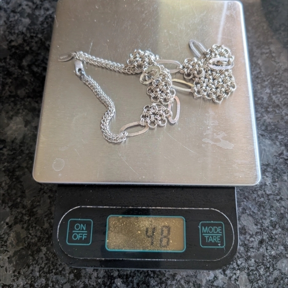 Vintage 925 Sterling Silver Artisan Made 9" Chain Flower design necklace 48gms - Picture 7 of 7